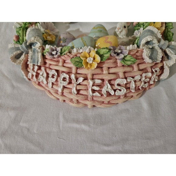 13" Hand Painted Easter Resin Wreath Bunny Holiday Seasonal Spring #59054 - Picture 6 of 8